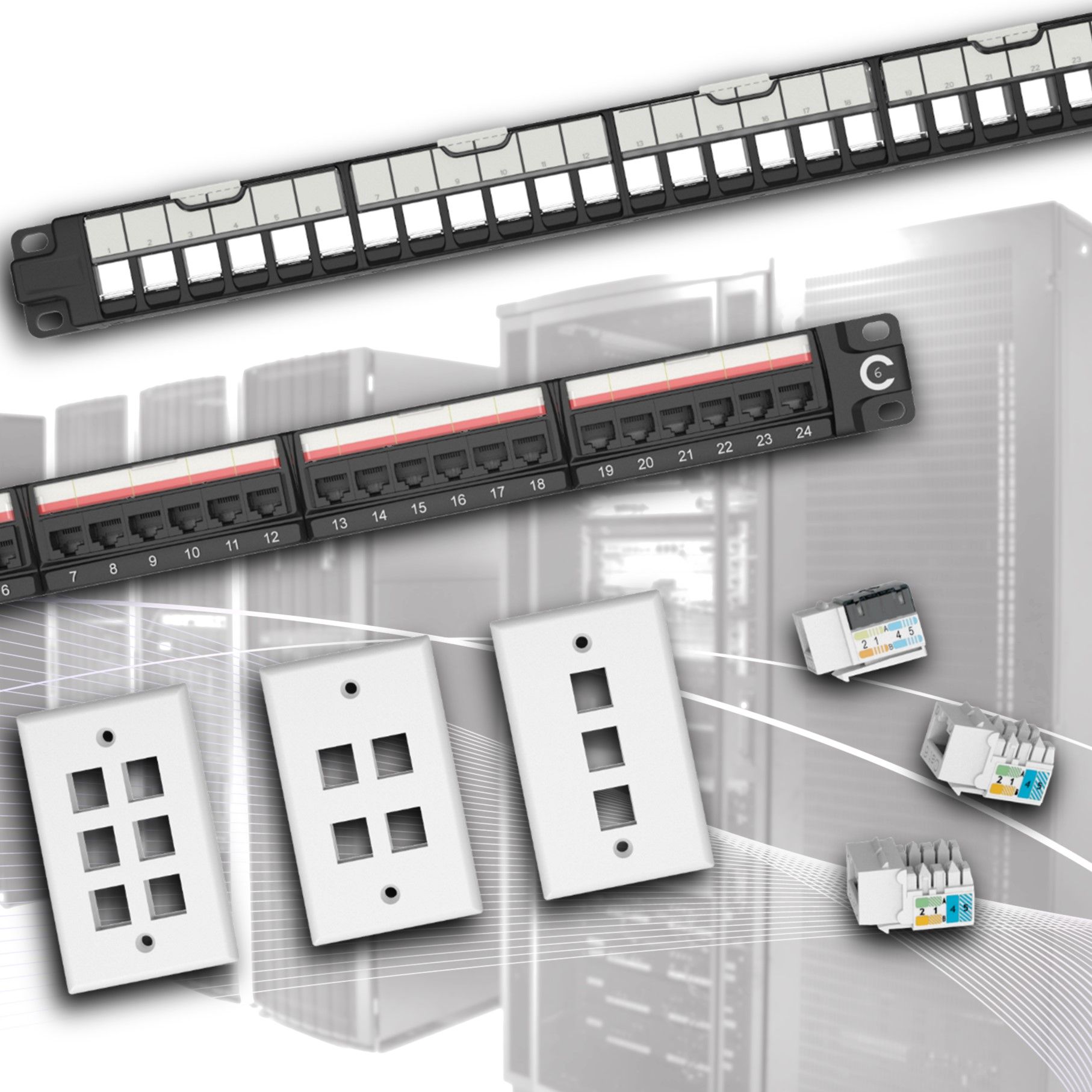 Keystone Jack i panel krosowy mogą być używane w budynkach komercyjnych danych